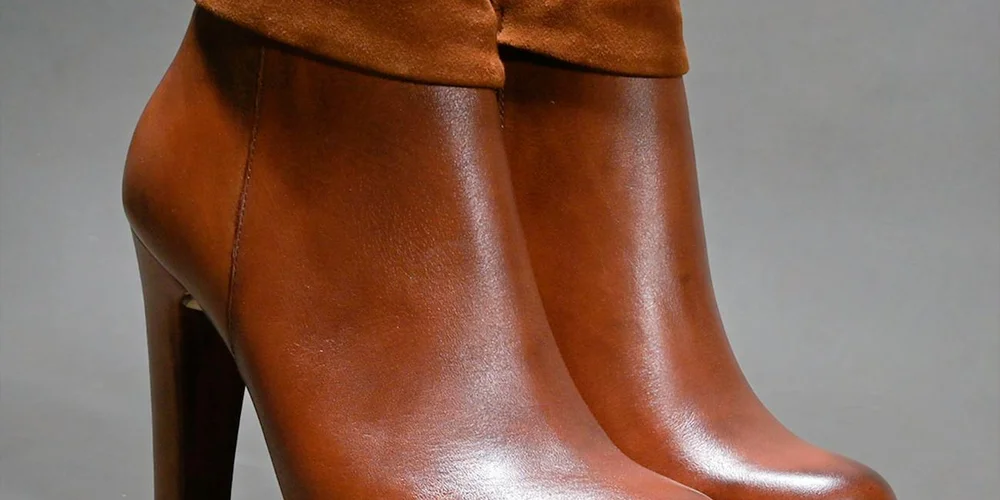 Brown faux suede ankle boots with a block heel