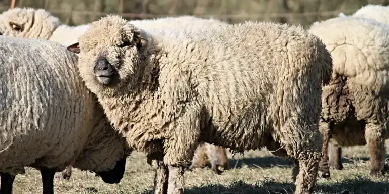 A flock of sheep in a field, illustrating the natural source of sheepskin used in saddlery and car interiors.