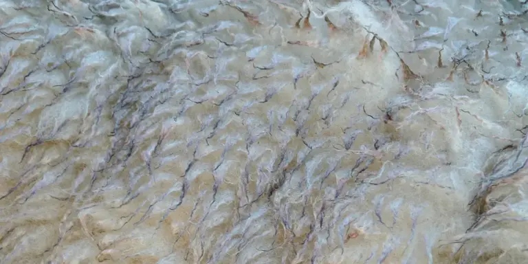 Close-up of a light beige sheepskin leather surface with natural wrinkles and soft, wavy texture.