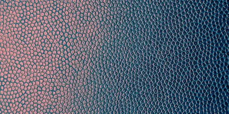 Close-up of a pebbled vegan leather surface with a pink-to-blue gradient